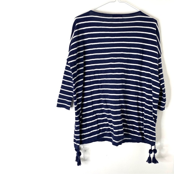 Lilly Pulitzer Navy White Stripe Tassel Side Knit Pullover - Picture 7 of 9